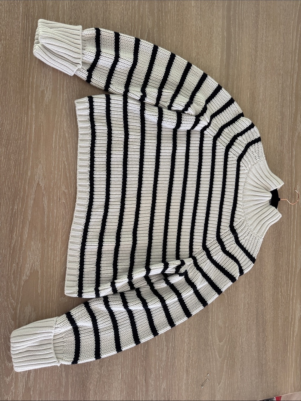 Classic Chunky Cable knit Black & White Striped Women's Sweater